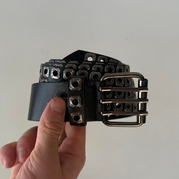 vintage black silver rivet american western cowboy boho belt - Picture 5 of 10